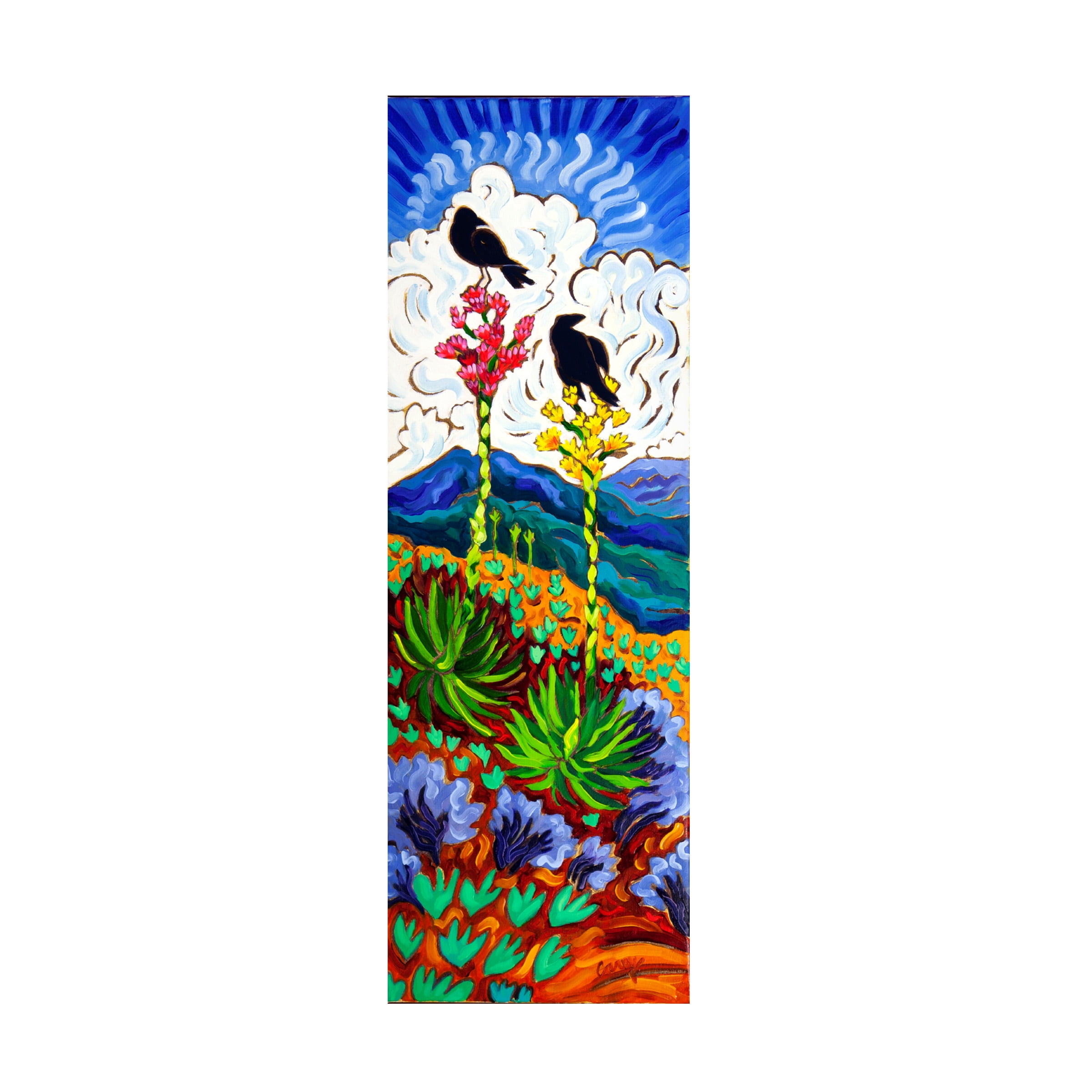 Colorful Desert Landscape with Birds on Canvas Art