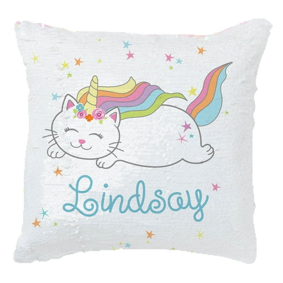 Caticorn Personalized Sequin Pillow