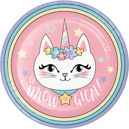Caticorn Round Paper Plates 24 Count for 24 Guests
