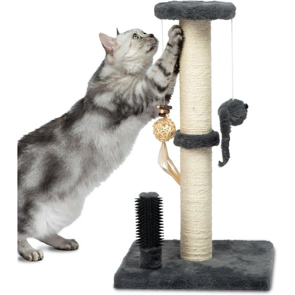 Best Pet Supplies Catify Climb nā Scratch Tall Sisal Cat Scratcher Post w/ Toys & Brush, Gray