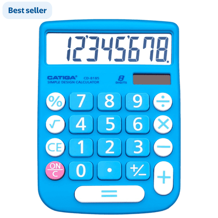 Catiga Electronics CD-8185 Dual Power Calculator, Large LCD & Buttons, 8 Digit, Blue