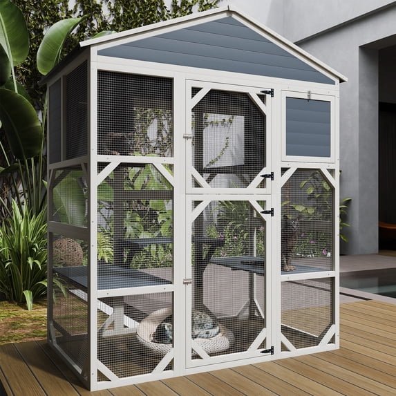 Catio Enclosure for Cars, Seizeen Outdoor Cat House Pet Cage Enclosure for Kitty w/Waterproof Roof, Platform