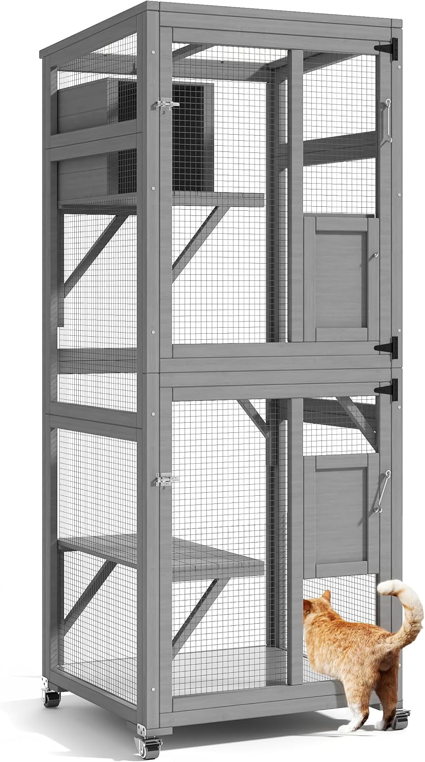 Catio Outdoor Cat Enclosure, 4 Tier Indoor Catio with 4 Wheels ...