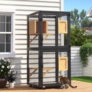 TIMHAKA Outdoor Cat Catio Enclosure, 4 Tiers Indoor Catio w/ Wheels, Resting Box, Waterproof Roof, Black & Yellow