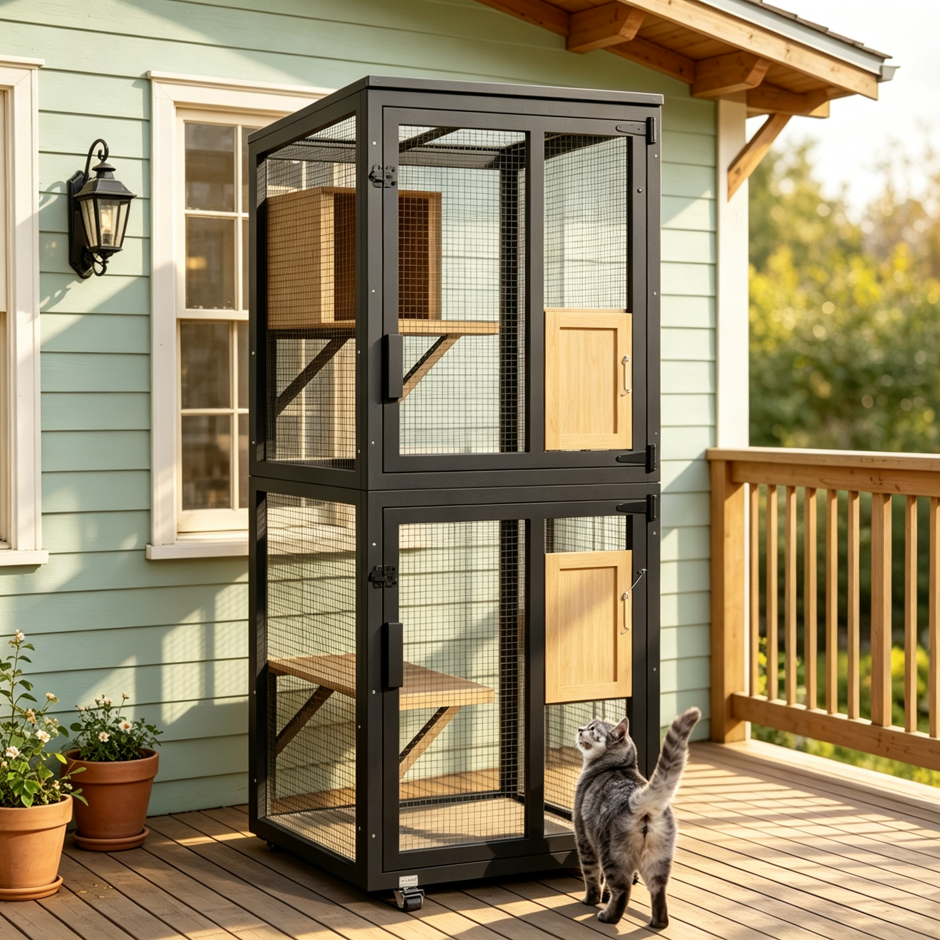TIMHAKA Outdoor Cat Catio 4 Tiers Indoor W Wheels Waterproof Roof TIMHAKA Outdoor Cat Catio 4 Tiers Indoor W Wheels Waterproof Roof