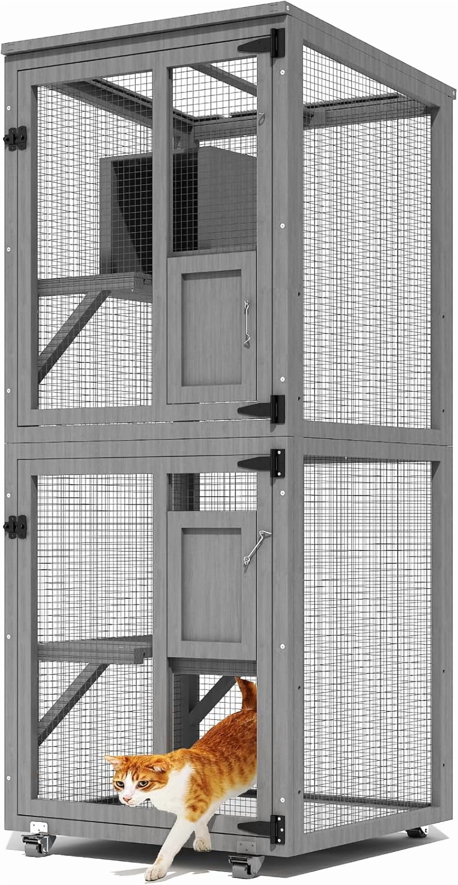 Catio Outdoor Cat Enclosure, 4 Tier Indoor Catio with 4 Wheels ...