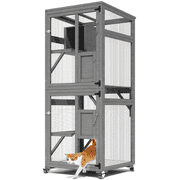 TIMHAKA Cat Kennels for Indoor Cats, 4 Tier Outdoor Cage for Cats with Waterproof PVC Panel, Catio Outdoor Cat Enclosure for 3 Pets, Kitten Patio Enclosure with 4 Wheel, Resting Box & Platform, Grey