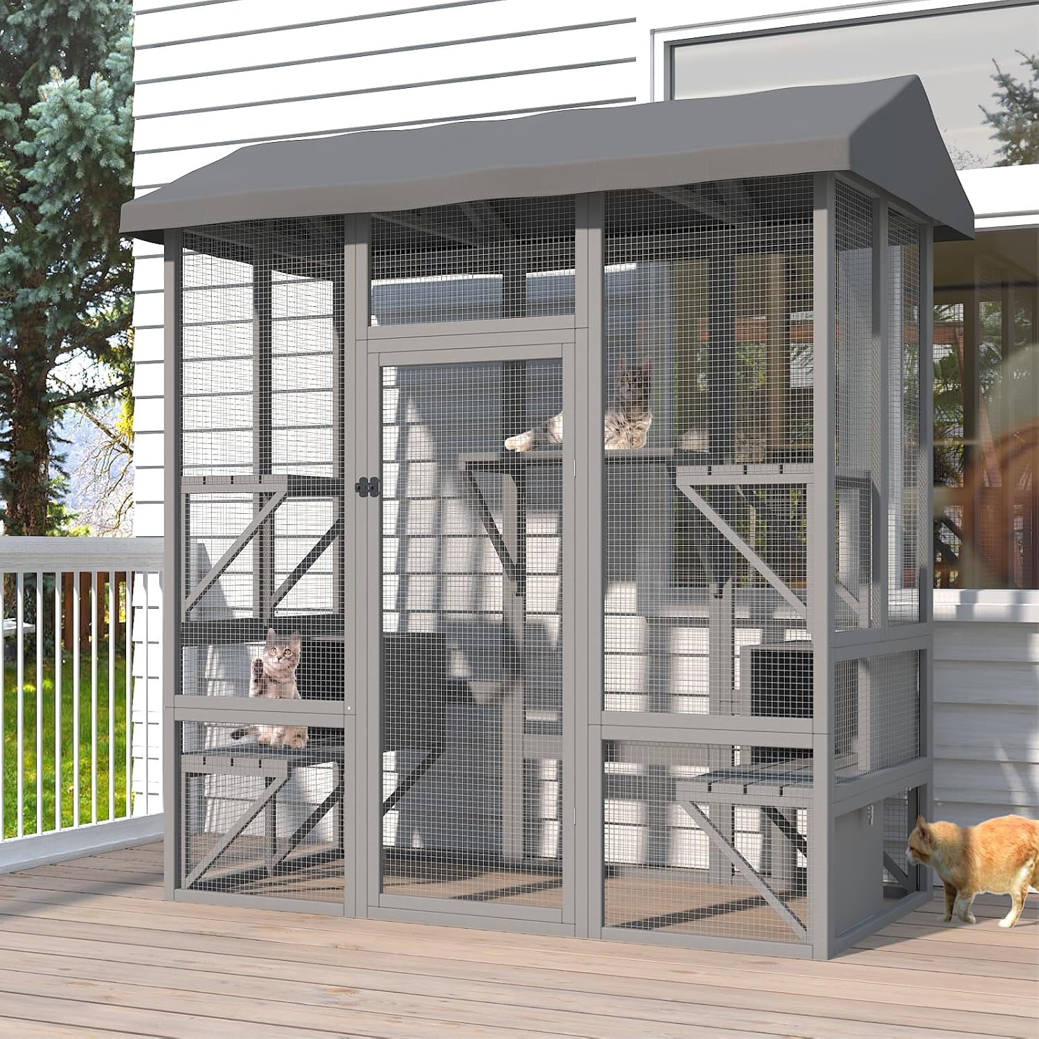 Catio Outdoor Cat Enclosure, Large Cat House for Mulitiple Cats Walk in