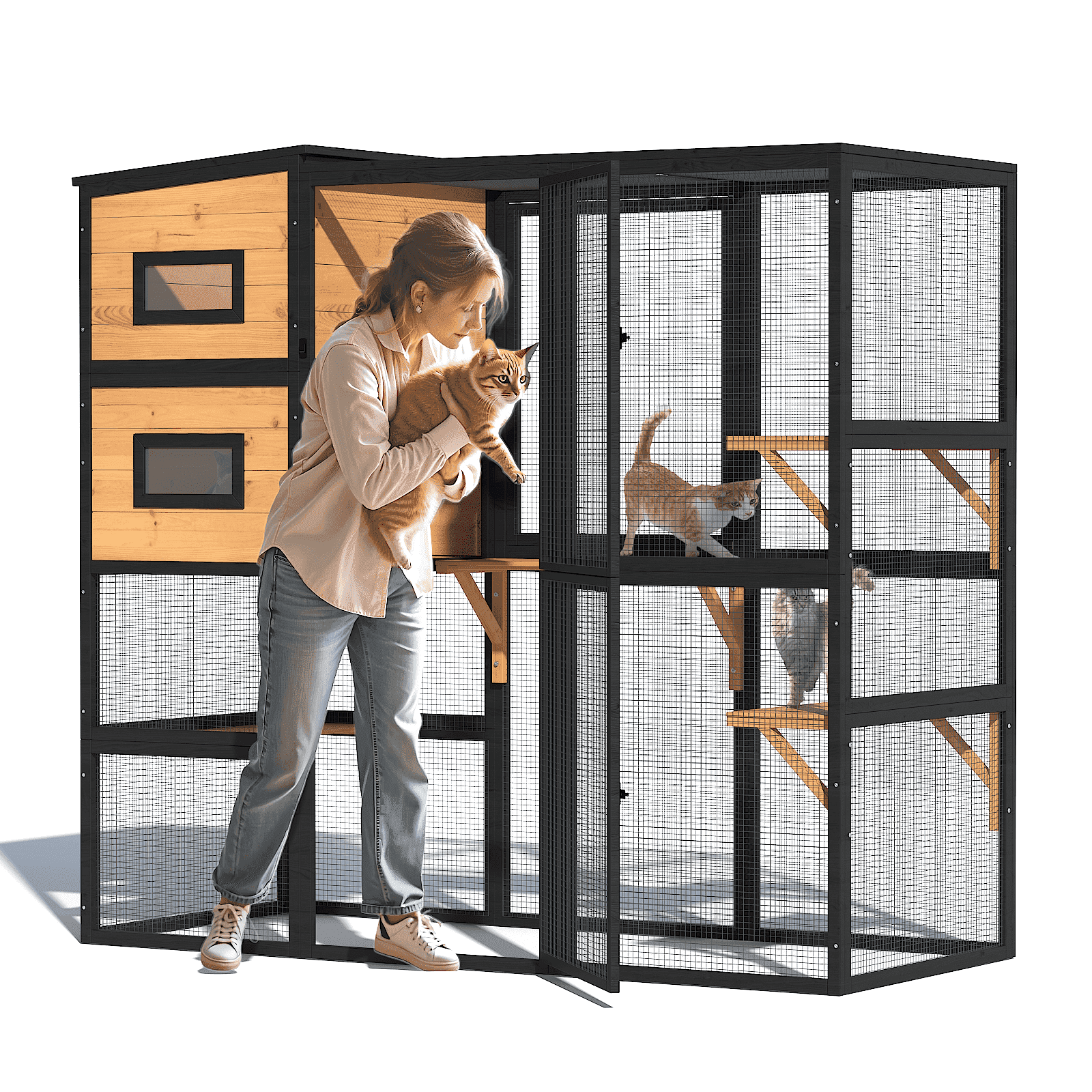 Catio Outdoor Cat Enclosure, Roof-4-Tier Large Wooden Cat House ...