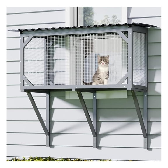 Catio Outdoor Cat Enclosure Window Perch - Safely Enjoy Outdoor Views, Sunbathing & Napping - Sturdy Solid Wood Cat Window Box - All Weather Use