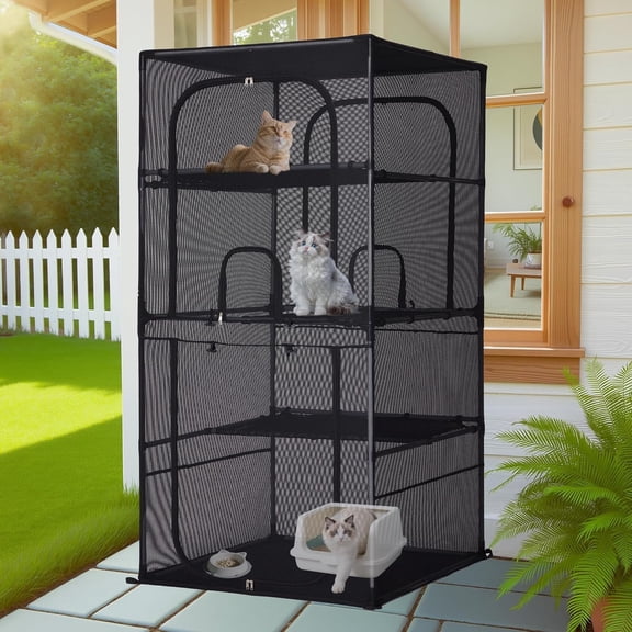 Catio Outdoor Enclosure Window 61.4" H Large Cage with Perches 4 Tiers Patio Playpen Kitten Kennel for Multiple Indoor Cats
