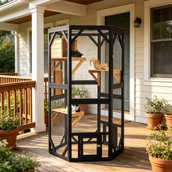 Catio Outside Cat Enclosure Window for Indoor Cats,Large Walk-In Cat Cage with Weatherproof for Multiple Cats