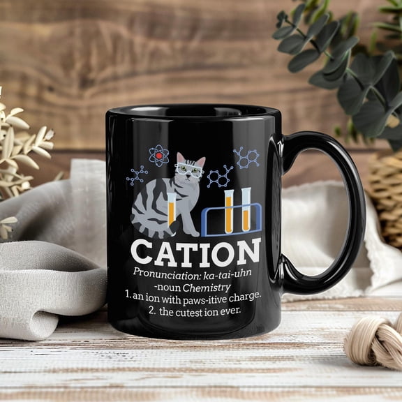 Cation Chemistry Cat Mug, Science Teacher Coffee Cup, Nerd Lab Student Gift, Periodic Table Humor Ceramic Mug 11oz