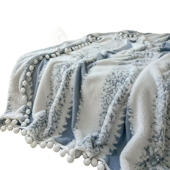 Cationic Double-Colored Jacquardweave Fleece Blanket - Cloud Patterned Sofa & Office Nap Throw, Soft Polyester All-Season Blanket