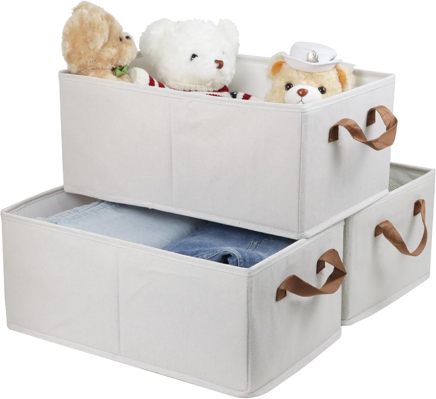 Cationic Fabric Closet Storage Bins, Sturdy Foldable Clothes Organizer Baskets Shelf Storage Boxes for Bedroom Wardrobe Home Organization