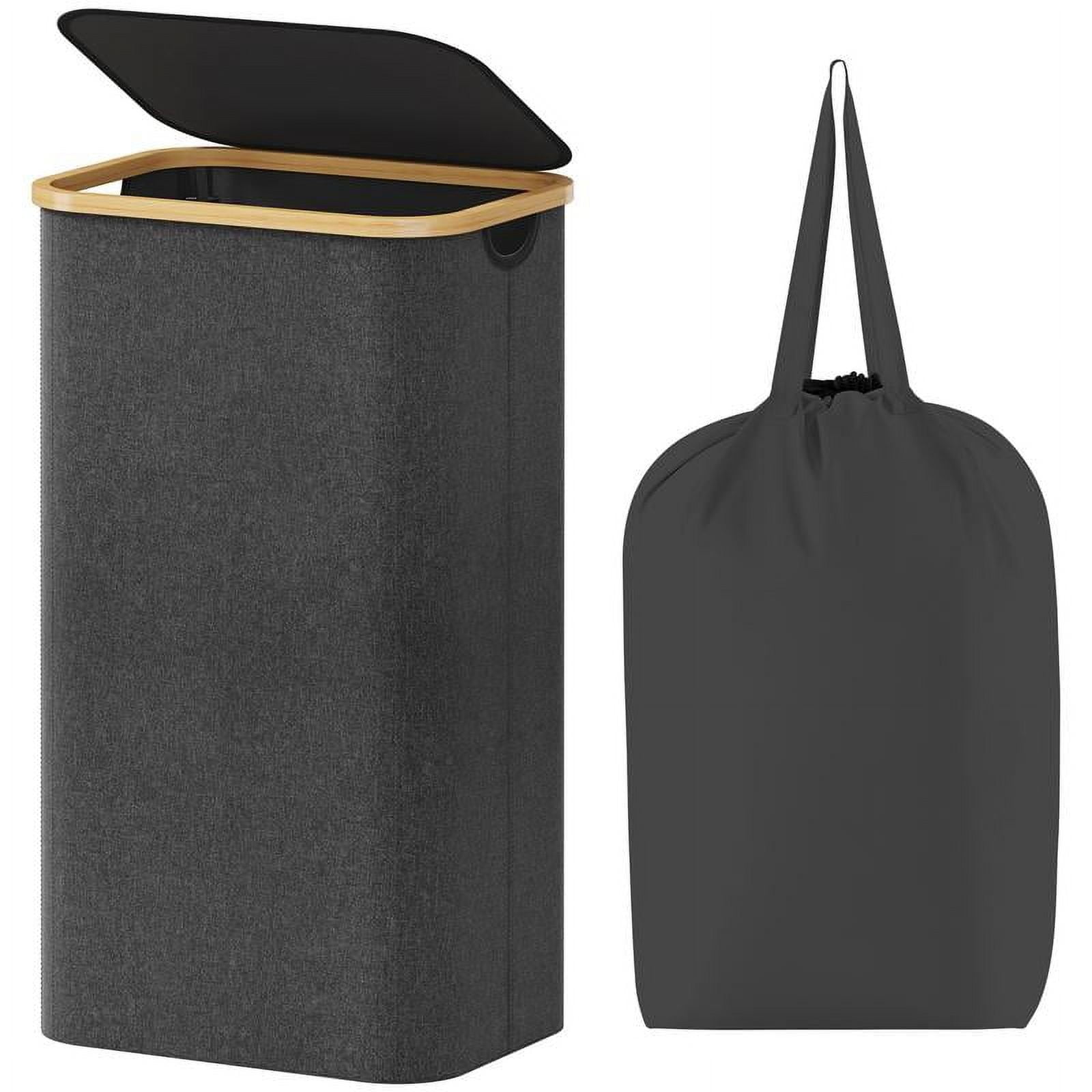 Cationic Fabric Laundry Basket with Lid, Clothes Hampers Bamboo Handles ...