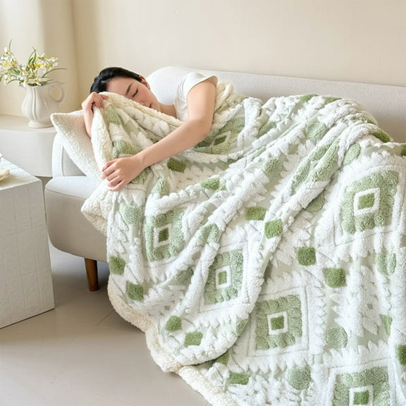 Cationic Hollow Taffeta Blanket,Lambswool Warm Nap Throw,Double Layer Office Blanket,Soft Cover Blanket,Lightweight Fleece Throw,For Sofa Bed Chair,All Season Use
