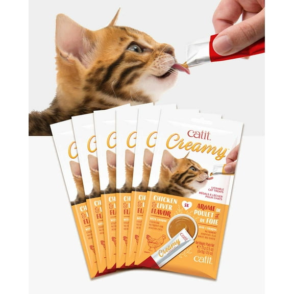Catit Creamy Lickable Cat Treat Tube, Chicken/Liver, 30 Pack