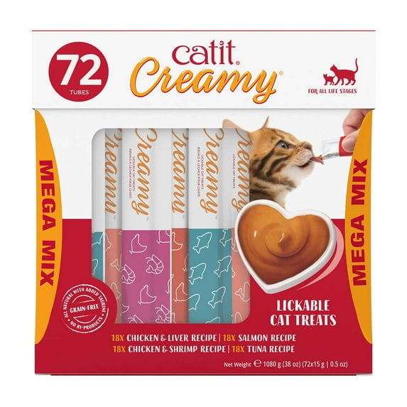 Catit Creamy Lickable Cat Treats Mega Mix, 72 Count