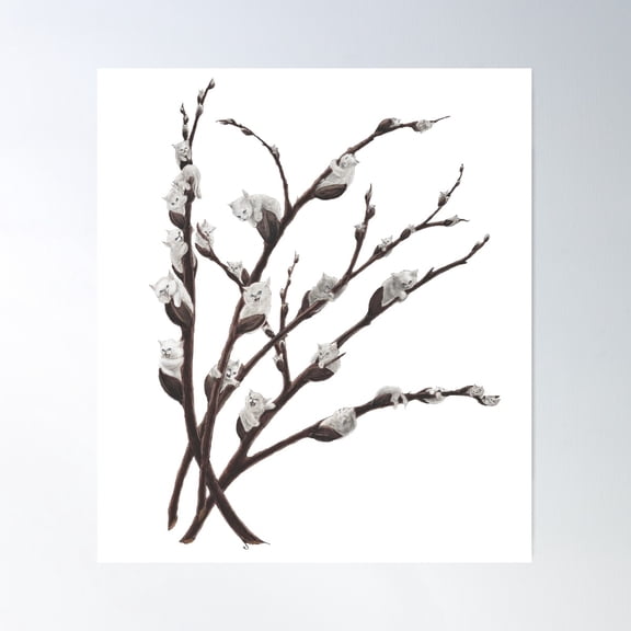 Catkins Emerging For Spring (Transparent Background) Poster Wall Art, Modern Wall Decor For Living Room Bedroom, 16x24 UNFRAMED