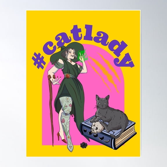 #Catlady – Witchy, Fierce, And Proud Cat Lover Art Poster Wall Art, Modern Wall Decor For Living Room Bedroom, 16x24 UNFRAMED