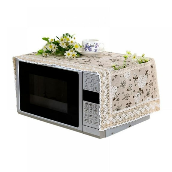 Catlerio Microwave Oven Dustproof Cover Linen Microwave Cloth Cover with Storage Pockets