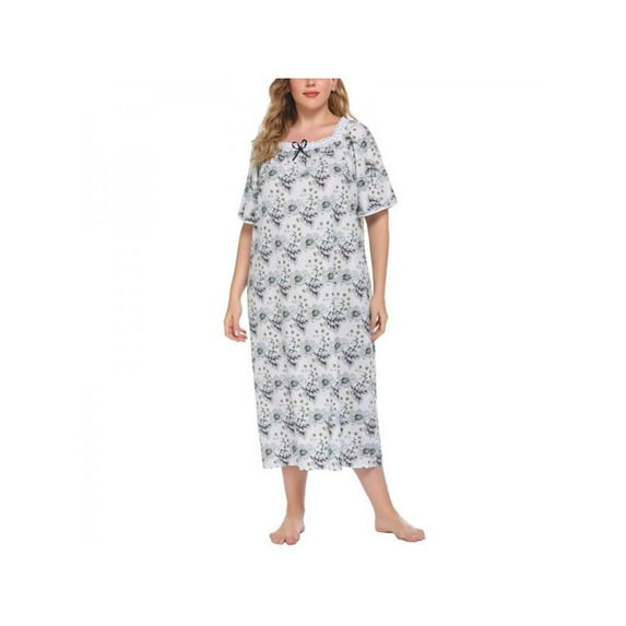 Catlerio Plus Size Casual Nights Women's Square Neck Short Sleeve Lace Floral Nightgown