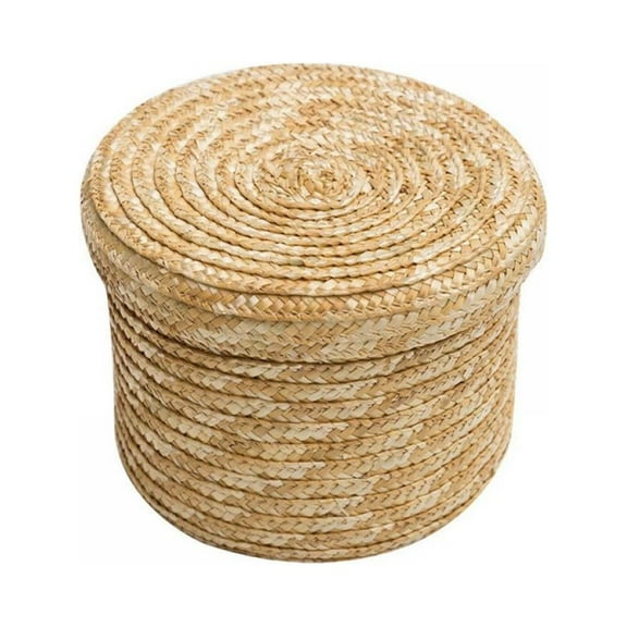 Catlerio Straw Storage Baskets with Lid Woven Organizer Round Storage Box for Bedroom Living Room