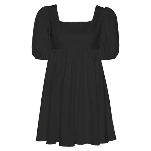 Catlerio Women's Smocked Waist Dress Square Neck Short Bubble Sleeve Ruffle Mini Dress