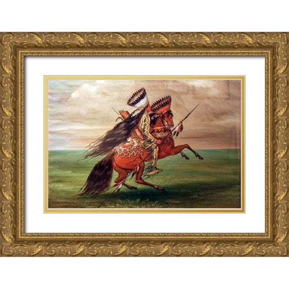 Catlin, George 14x11 Gold Ornate Wood Framed with Double Matting Museum Art Print Titled - Crow Indian He Who Jumps Over All