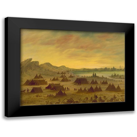 Catlin, George 14x12 Black Modern Framed Museum Art Print Titled - An Apachee Village, 1855-1869