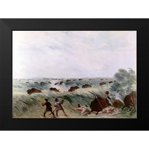 Catlin, George 24x18 Black Modern Framed Museum Art Print Titled - Hunting Buffalo