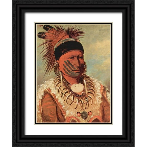 Catlin, George 25x32 Black Ornate Wood Framed with Double Matting Museum Art Print Titled - The White Cloud, Head Chief of the Iowas