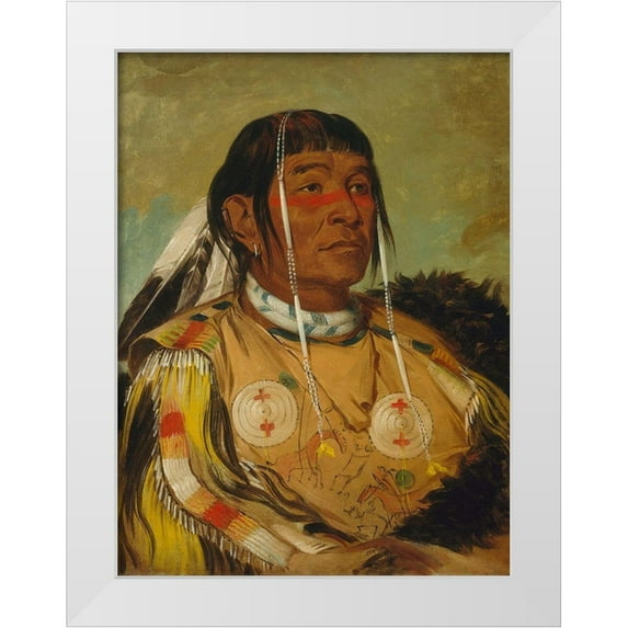Catlin, George 25x32 White Modern Wood Framed Museum Art Print Titled - Sha co pay, The Six, Chief of the Plains Ojibwa