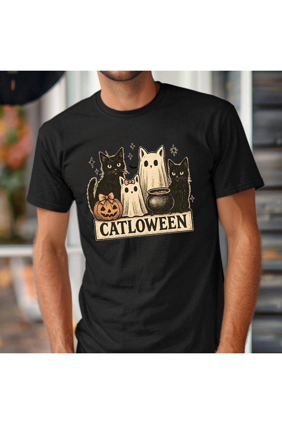 Catloween Ghost Cats Cute Spooky Cat Lover Costume T-Shirt