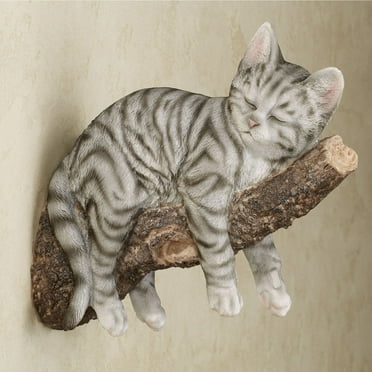 Catnap Cat Resting on Branch Wall Accent Gray, 8” x 10.5” x 4.5”