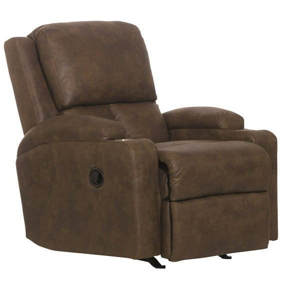 Catnapper Page Rocker Recliner with Two Cupholders in Brown Polyester Fabric
