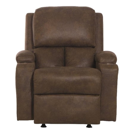 Catnapper Page Rocker Recliner with Two Cupholders in Brown Polyester Fabric