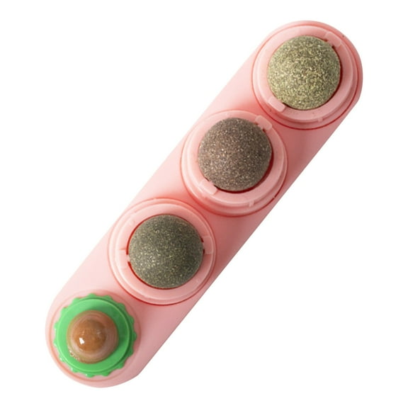 Catnip Ball Wall Toy for Cats Rotating Edible Catnip Balls for Indoor Cats Teeth Cleaning Dental Teething Chew Toy Interactive Kitten Toy, Pink