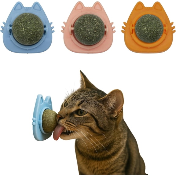 Catnip Balls for Cats 3-Pack Edible Kitty Toys for Licking and Chewing Healthy Teeth-Cleaning Cat Toys with Silvervine, 2-Inch, Pink, Blue & Orange