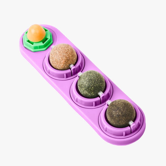 Catnip Balls for Wall, 4 Slots - Mint, Wooden Vine, Insect Fruit, Cat Candy, Edible Kitty Chew Toys for Entertainment & Oral Care, Detachable and Rotatable Design