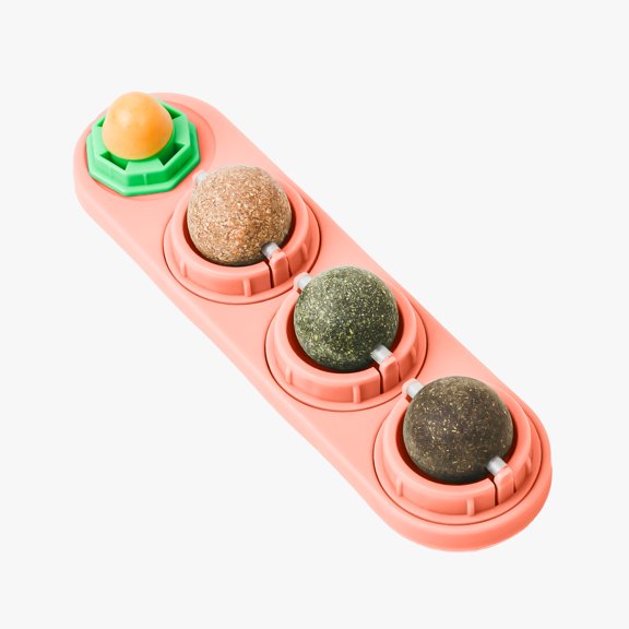 Catnip Balls for Wall, 4 Slots - Mint, Wooden Vine, Insect Fruit, Cat Candy, Edible Kitty Chew Toys for Entertainment & Oral Care, Detachable and Rotatable Design