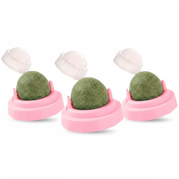 Catnip Balls for Cats Wall Rotating Edible Catnip Toy for Indoor Cats Teeth Cleaning Grinding Dental Health Interactive Kitten Toy, 3PCS Pink