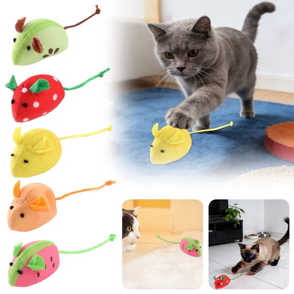 Catnip Cat Mice Toys Interactive Mouse Cat Toy for Indoor Adult Cats Kitten Kitty Baby Cat Chew Exercise Toy Fruit-Shaped Mice Cat Toy Set - 5PCS