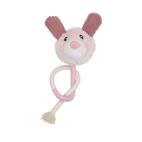 Catnip Cat Toy Rope Knot with Bell, Interactive Chew Toy for Kittens & Adult Cats, Dental Care Teething Molar Toy for Indoor Play, Durable Polyester, Pink Bunny Design