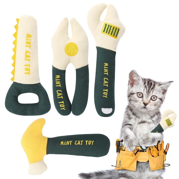 Catnip Cat Toys 4 Pack, Soft and Durable Interactive Catnip Filled Kitten Chew Toy, Stress Relief Cat Toys for Indoor Cats Tool Shape