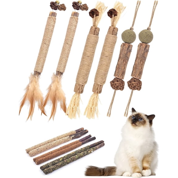 Catnip Chew Toys for Cats, 12 Pack Natural Silvervine Sticks for Kittens Teeth Cleaning, Matatabi Dental Care, Increase Appetite, Calm Cat Anxiety and Stress, Aggressive Chewers Cat Dental Toy
