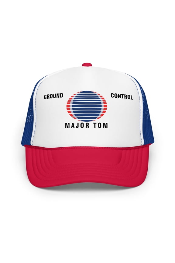 | Ground Control, Major Tom | Casual Retro Style Foam Trucker Hat for Music Lovers, Adjustable Snapback