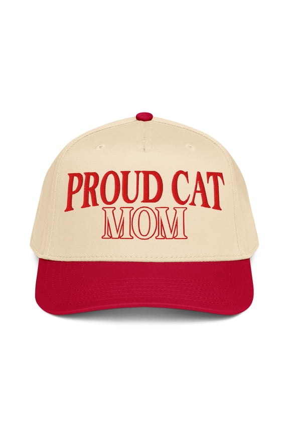 | Proud Cat Mom | Casual, Funny, Trendy, and Stylish Two-Tone Baseball Cap, Embroidered, Adjustable Snapback