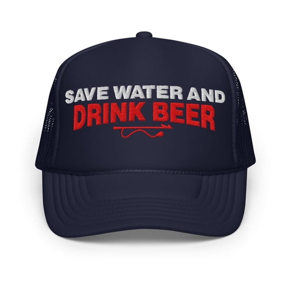 Catnip Clipart | Save Water Drink Beer | Funny and Trendy Foam Trucker Hat, Adjustable Snapback (Navy)